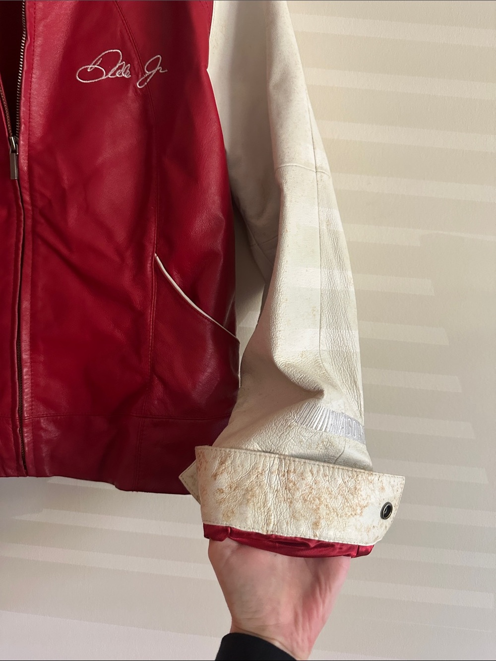 Wilsons Leather Red and White Racing-Style Leather Jacket - Picture 6 of 14